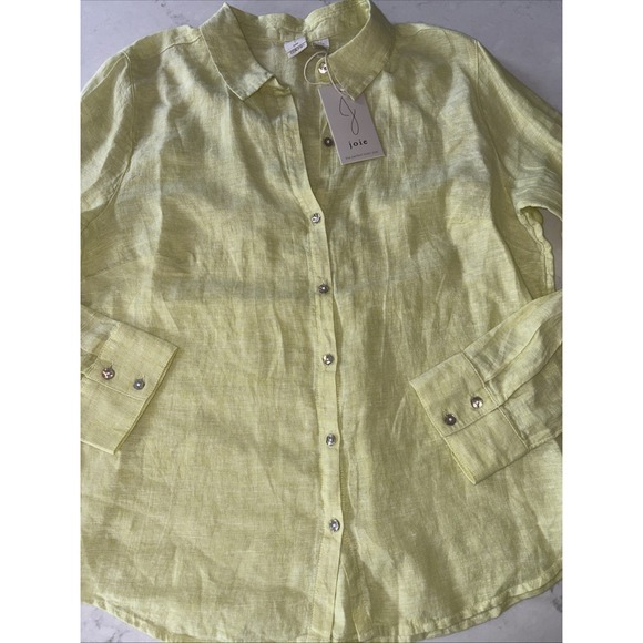 Joie Linen Button Up Shirt Womens Large Green Collared Long Sleeve Solid NWT - Picture 1 of 4